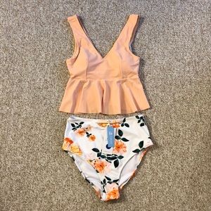 Cupshe pink green peplum/floral swimming suits